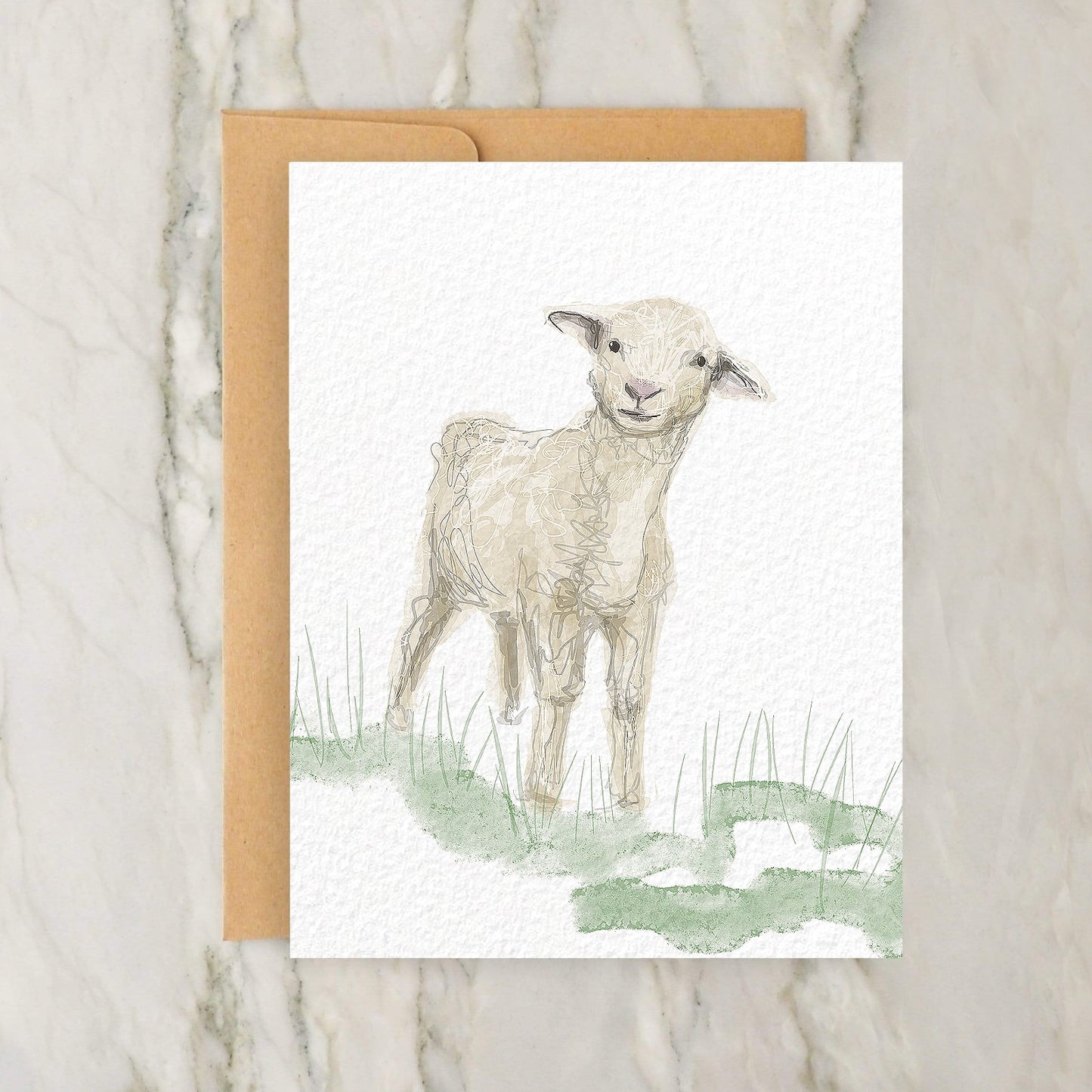 a card with a drawing of a sheep on it