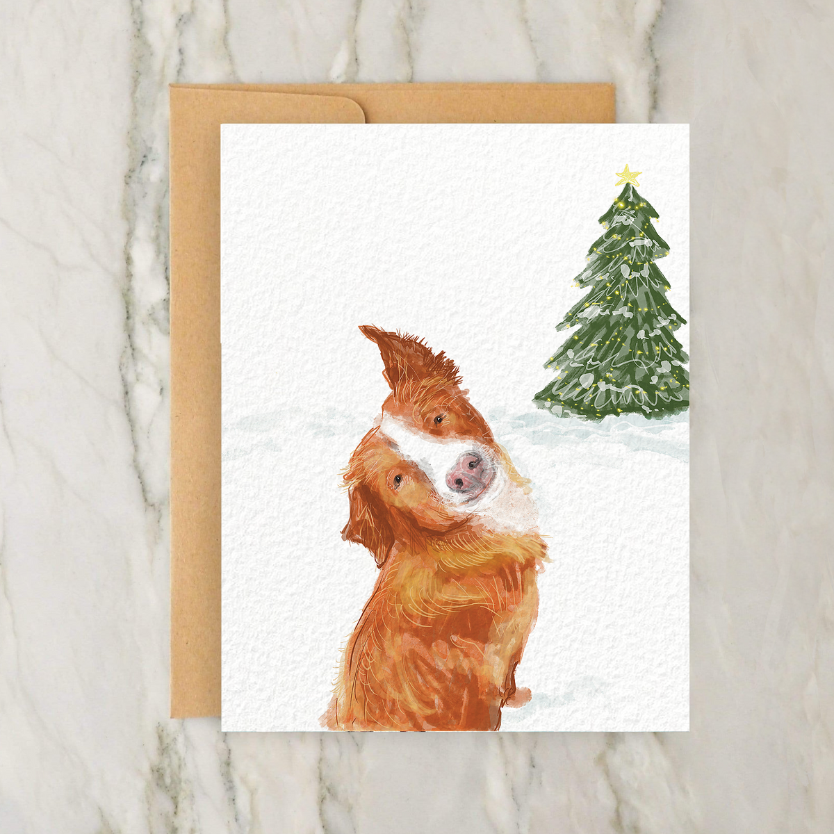 Blonde Border Collie Christmas 4x5" Greeting Card