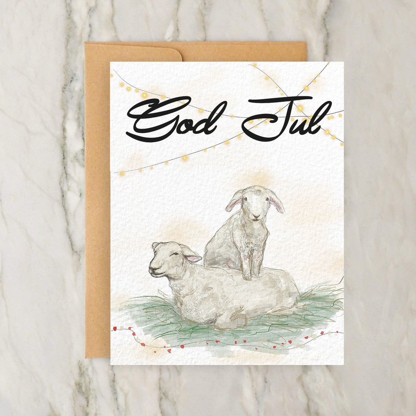 God Jul - Norwegian Sheep Merry Christmas 4x5" Greeting Card