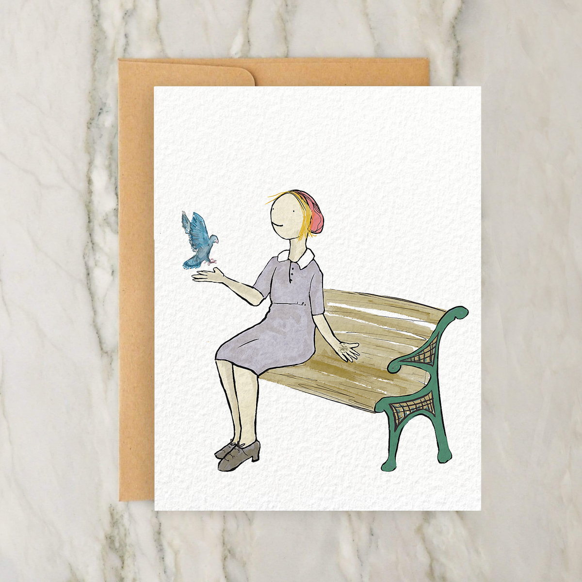 Lady Holding Bird 4x5" Greeting