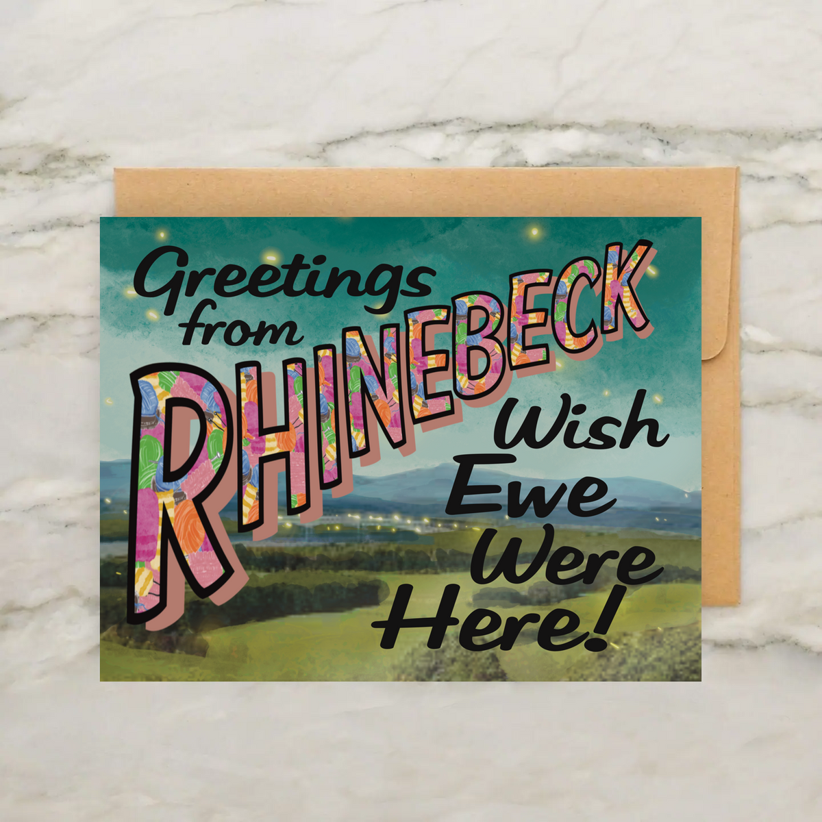 Greetings From Rhinebeck NY Postcard or Greeting Card - Sheep, Fiber Arts, Knitting, Crochet