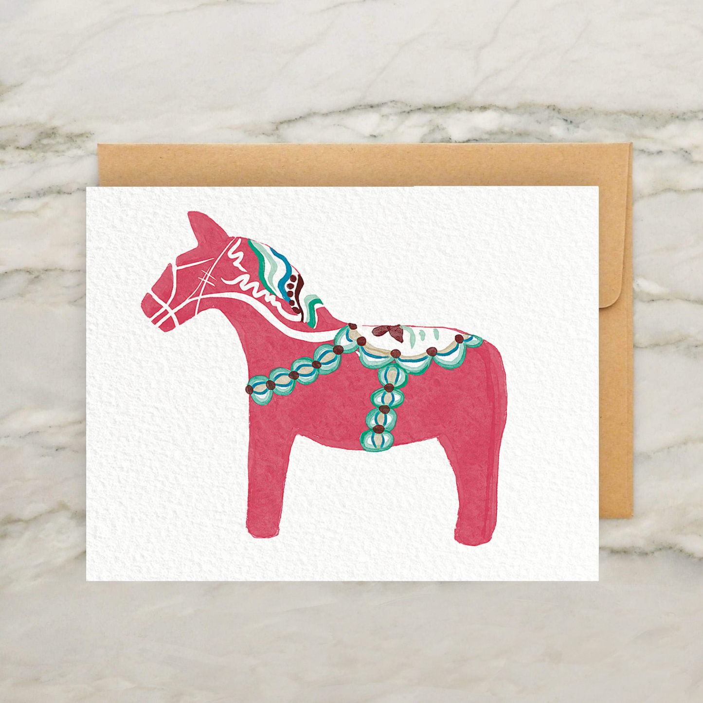 Dala Horse - Traditional Scandinavian Christmas Horse 4x5" Greeting Card