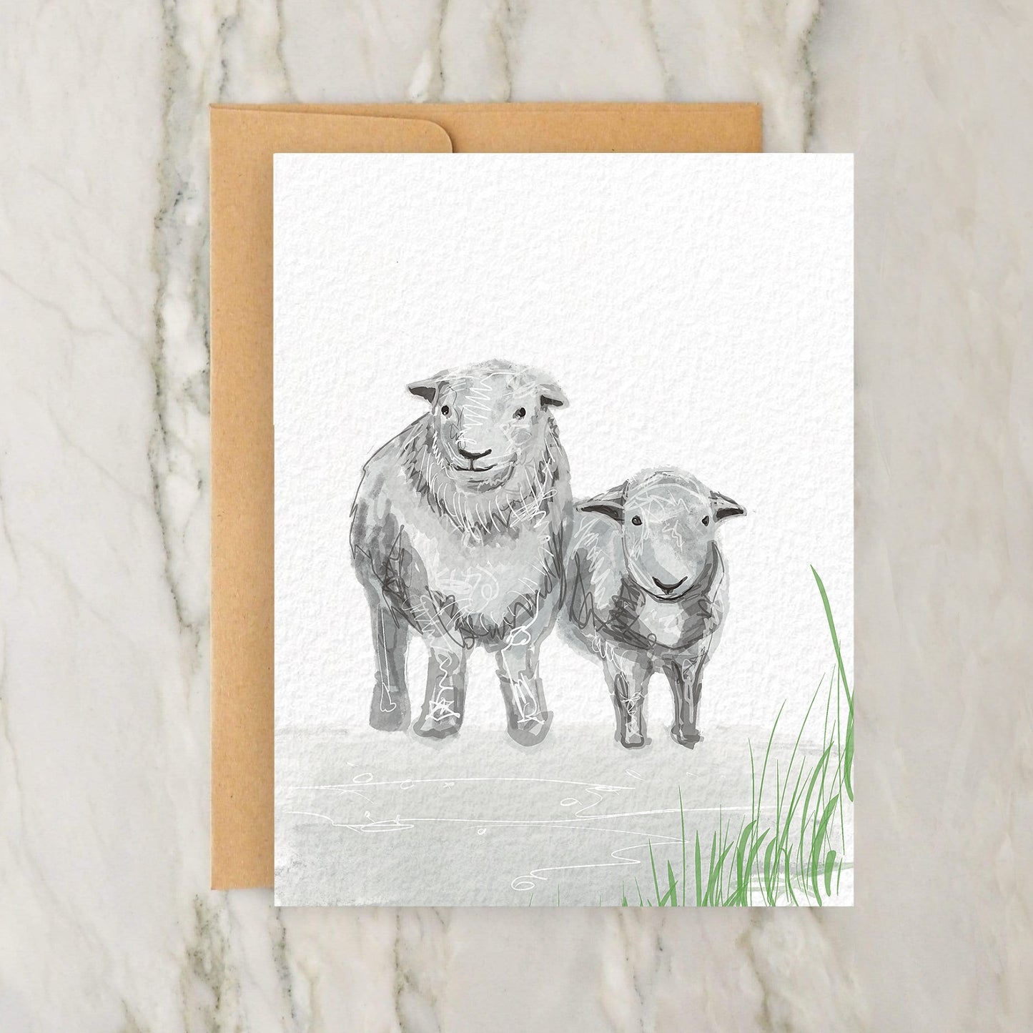 a card with two sheep standing next to each other