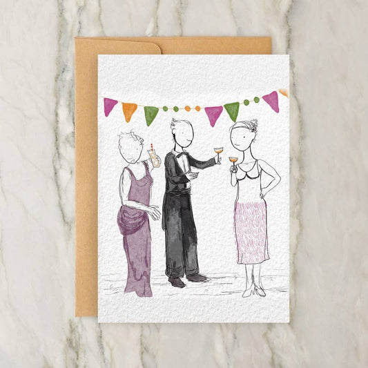 1930s Fancy Party New Year 4x5" Greeting Card -Vintage Style