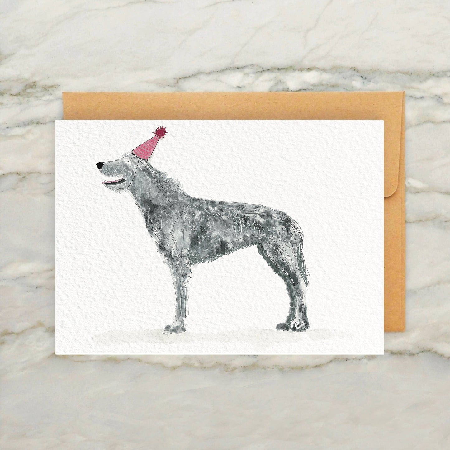 Irish Wolfhound Dog in Party Hat Birthday Card 4x5"