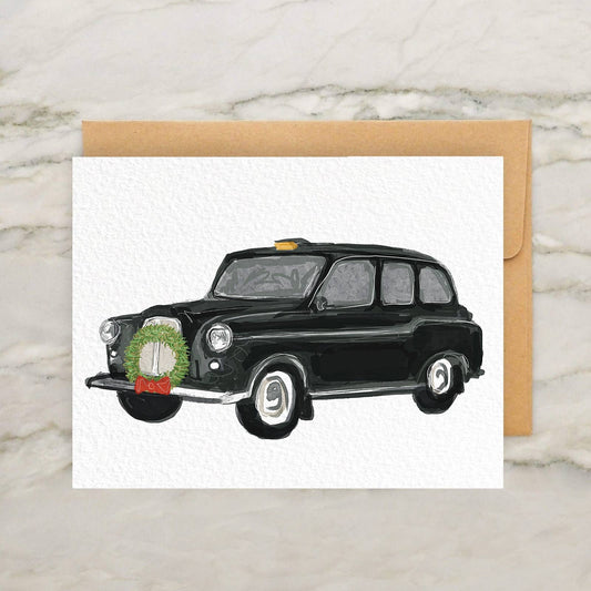 London Black Cab Christmas Wreath 4x5" Greeting Card