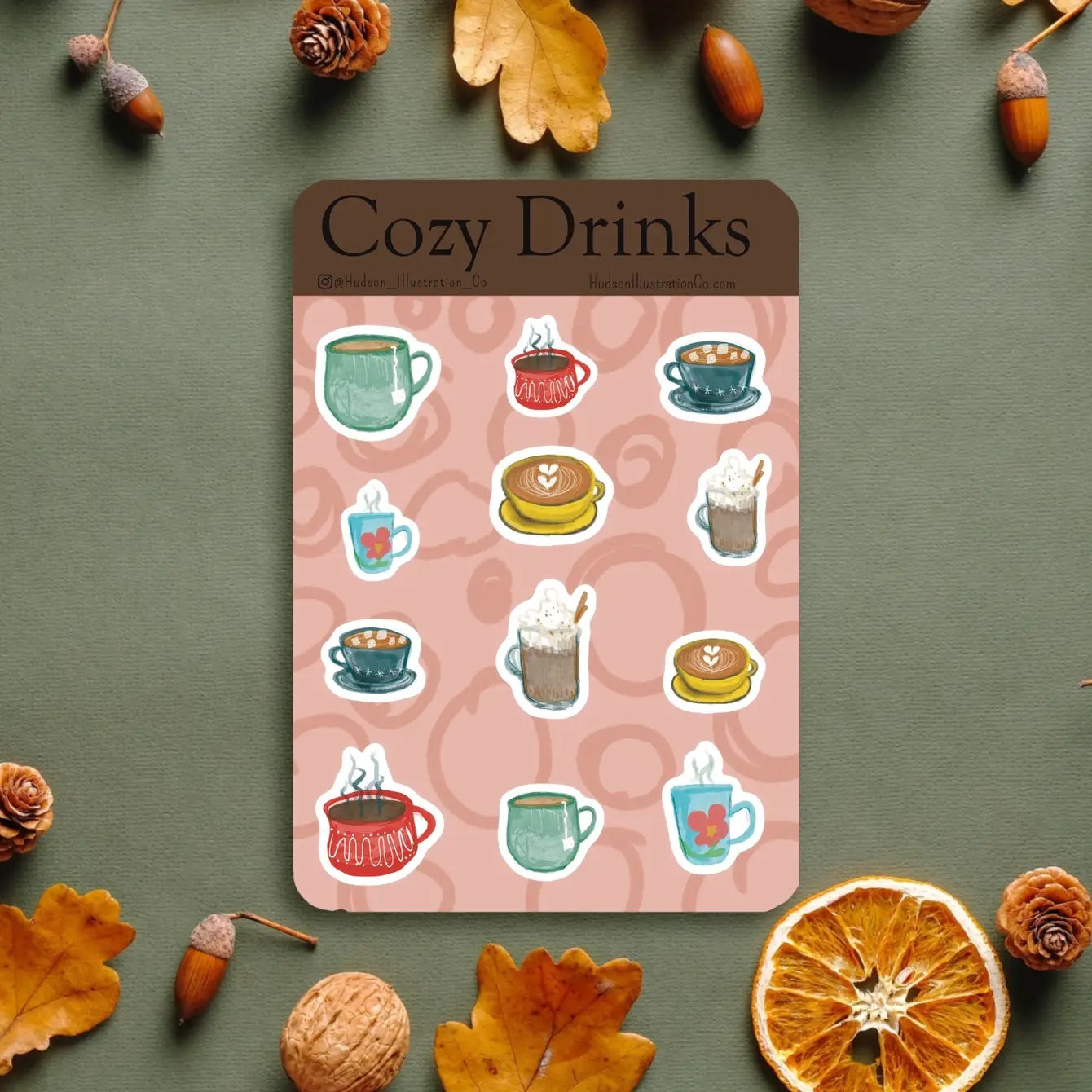 Cozy Drinks Sticker Sheet - Coffee, Latte, Tea, Hot Chocolate