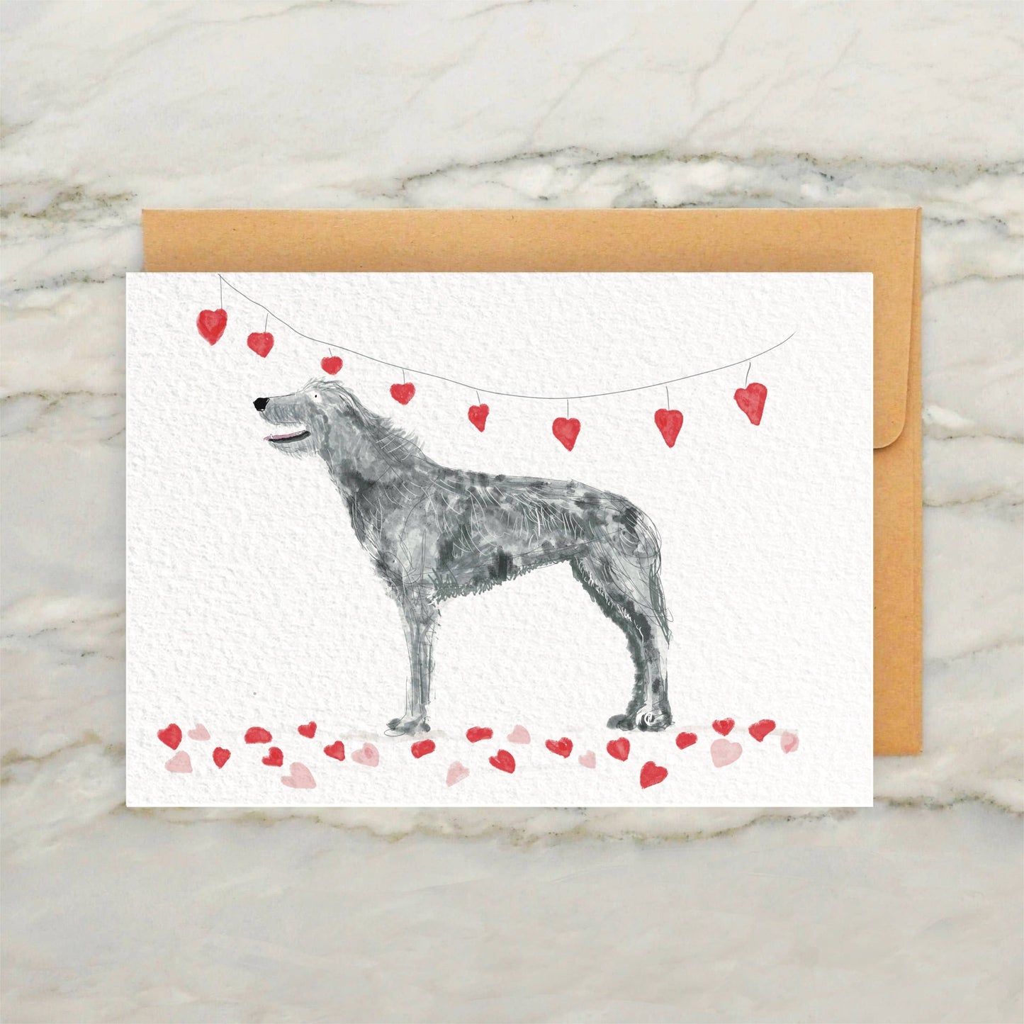 Irish Wolfhound & Hearts 4x5" Valentines Day Greeting Card