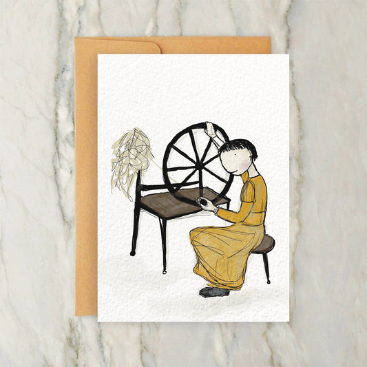 Person in Yellow Dress at a Spinning Wheel Card 4x5"