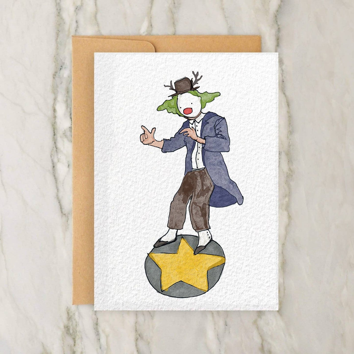 Clown With Antlers 4x5" Greeting Card -Vintage Style