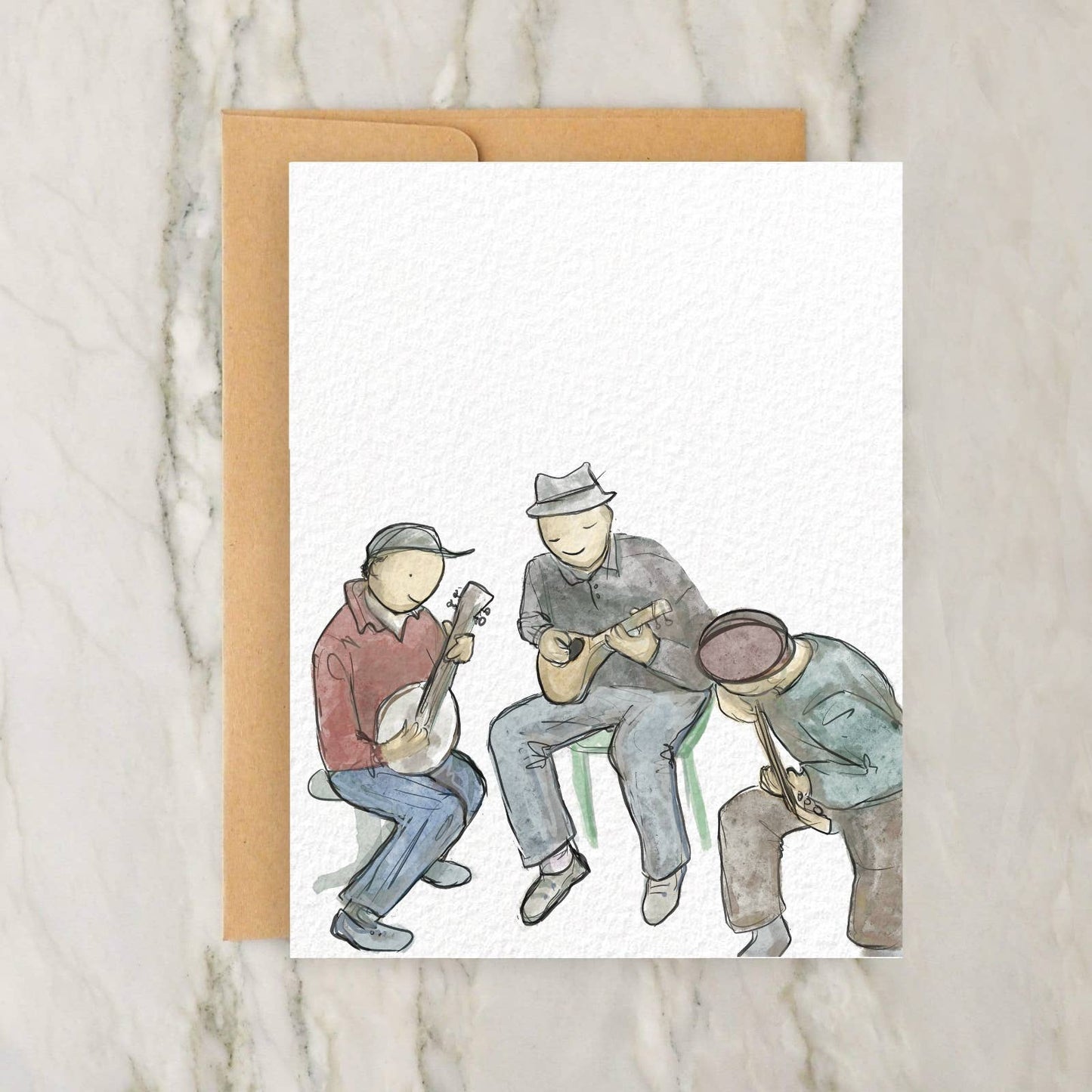 Three People Playing Music - Banjo 4x5" Greeting Card