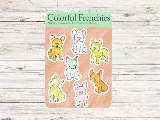 Colorful Frenchies Sticker Sheet