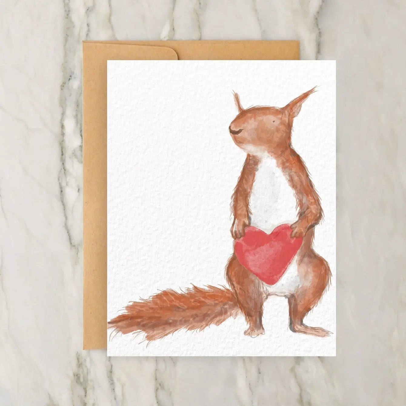 Red Squirrel and Heart 4x5" Greeting Card - Valentines Day