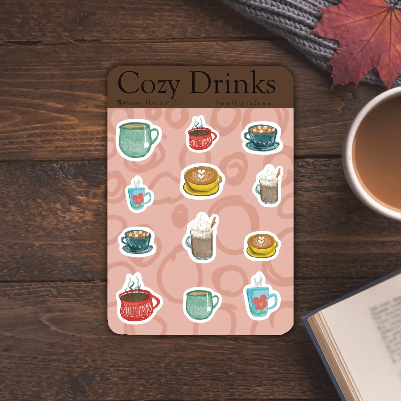 Cozy Drinks Sticker Sheet - Coffee, Latte, Tea, Hot Chocolate