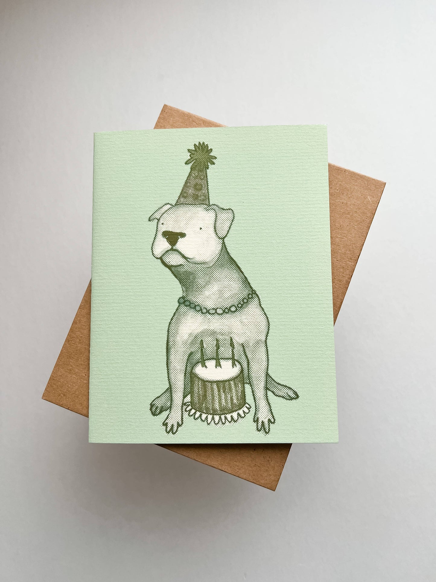 Cake? Vintage Newsprint Style Bully Dog Birthday Card