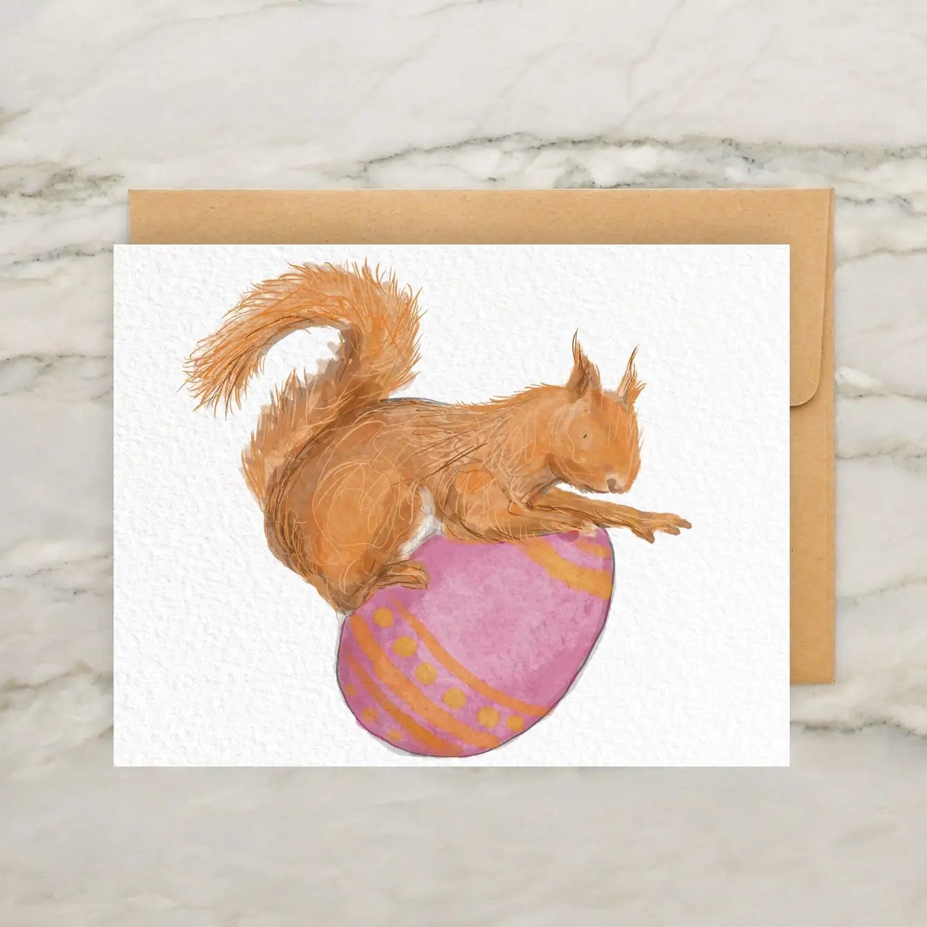 Red Squirrel with Easter Egg 4x5" Greeting Card