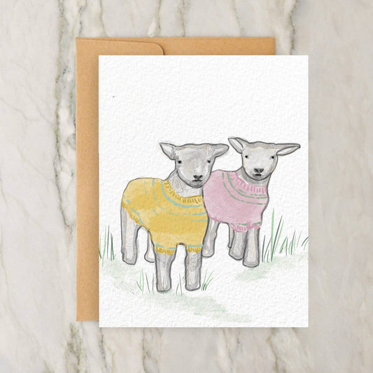 Lambs in Sweaters Spring / Easter 4x5" Greeting Card