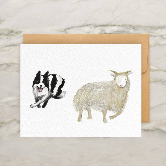 Border Collie Herding Sheep Card 4x5"