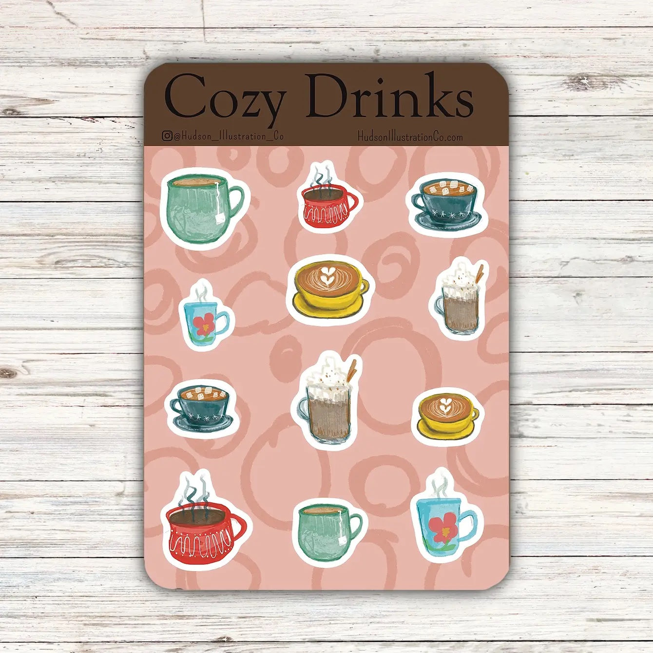 Cozy Drinks Sticker Sheet - Coffee, Latte, Tea, Hot Chocolate