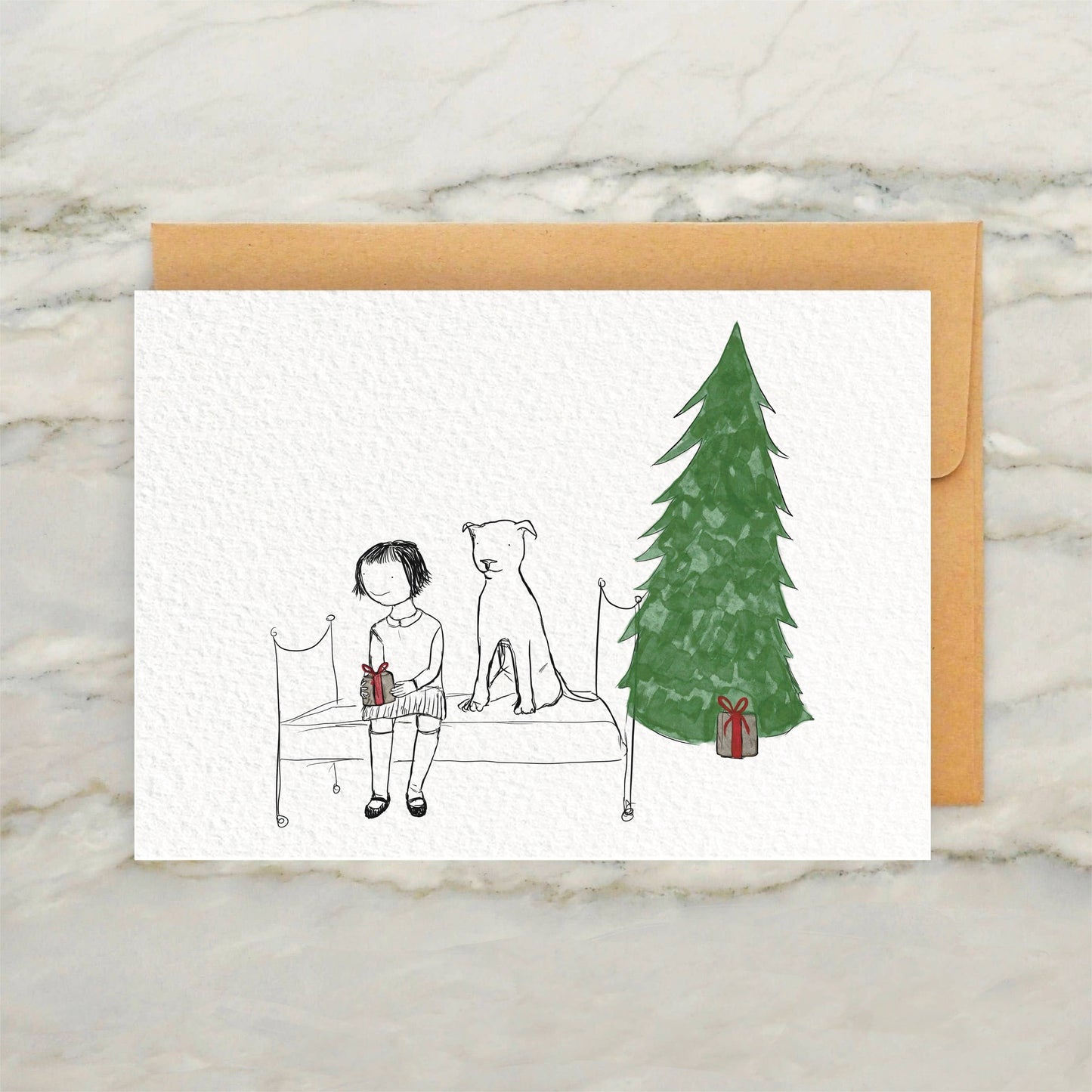 Girl and Dog 4x5" Greeting Card Christmas Winter Card