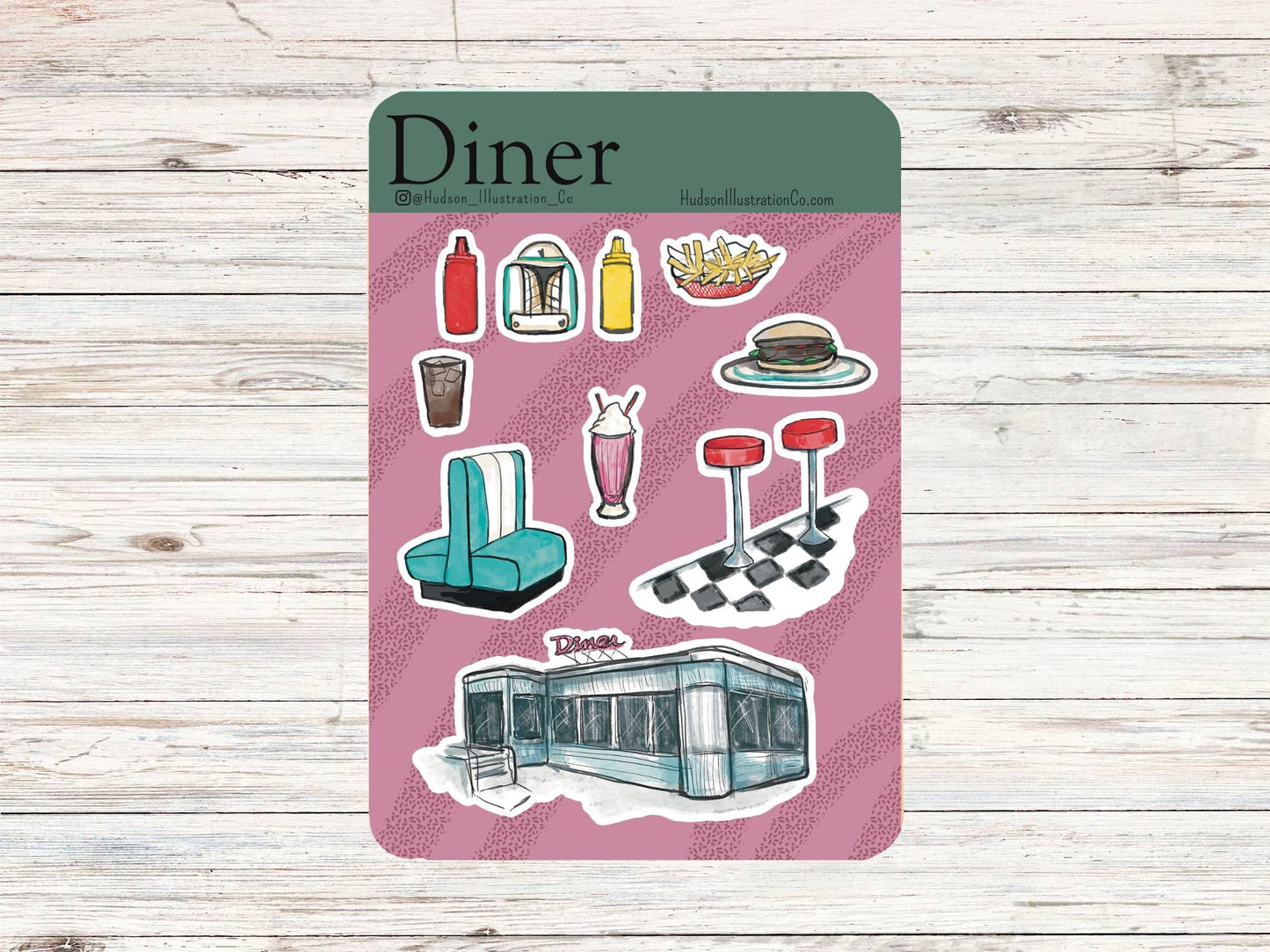 Retro Vintage 1950s Classic Roadside Diner Sticker Sheet