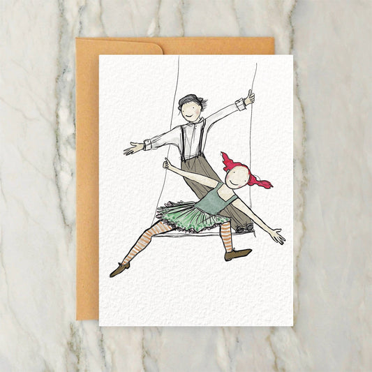 Circus Performers on Trapeze Card 4x5"