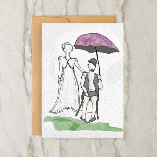 Couple Under Umbrella 4x5" Greeting Card -Vintage Style