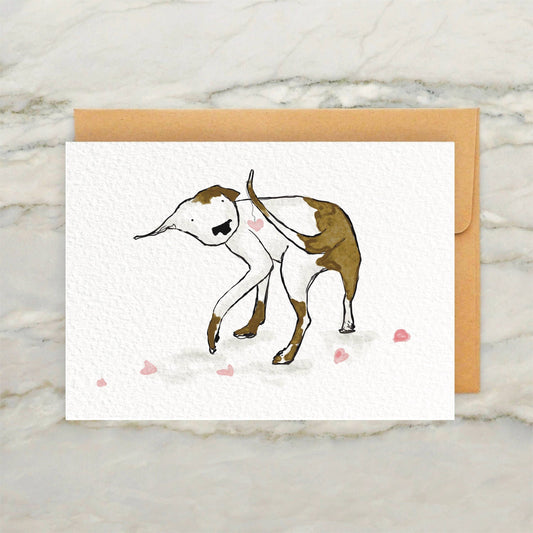 Dog Chasing It's Tail - Valentines Day 4x5" Greeting Card