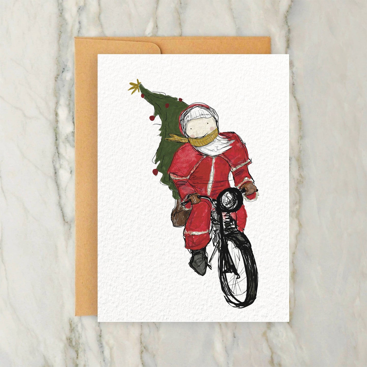 Santa on a Bike 4x5" Christmas Greeting Card