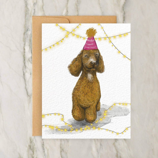 Mini Poodle In a Party Hat Birthday Card 4x5"