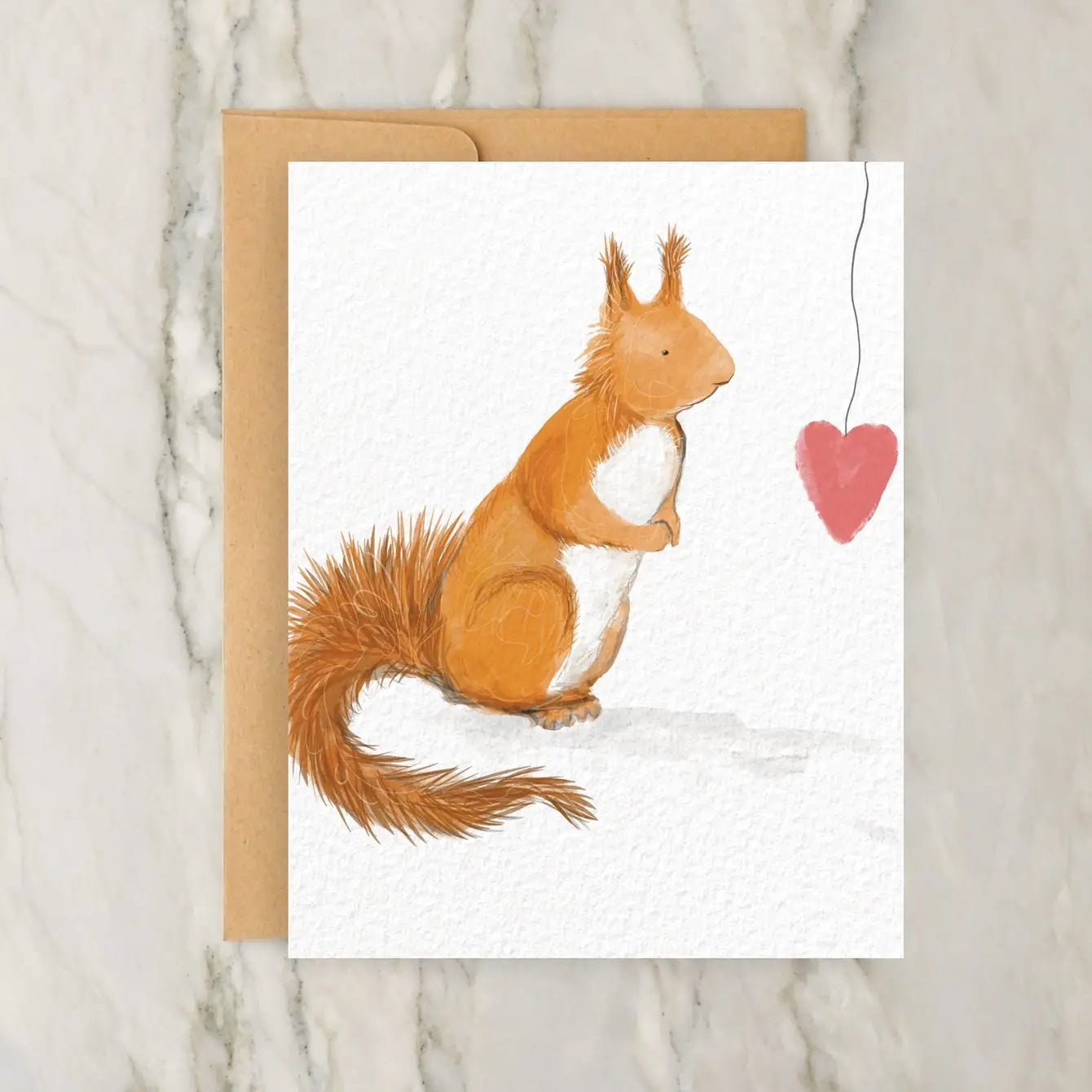 Red Squirrel and Heart 4x5" Greeting Card - Valentines Day