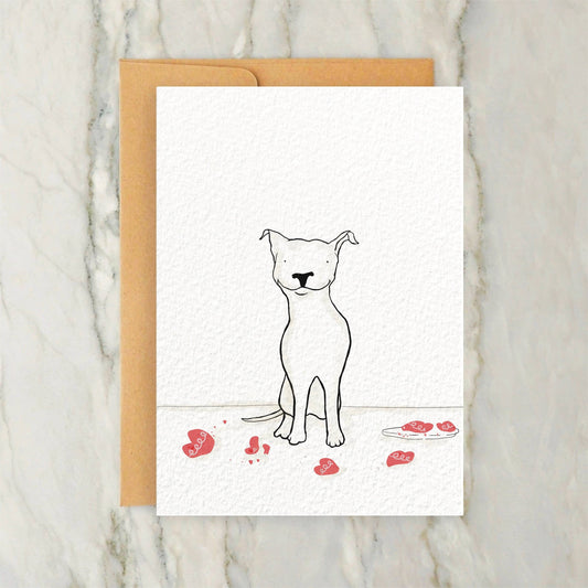 White Dog with Heart Valentines Day Cookies 4x5" Card