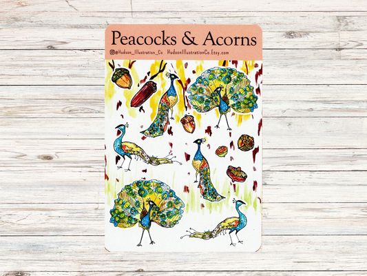 Peacocks & Acorns Sticker Sheet