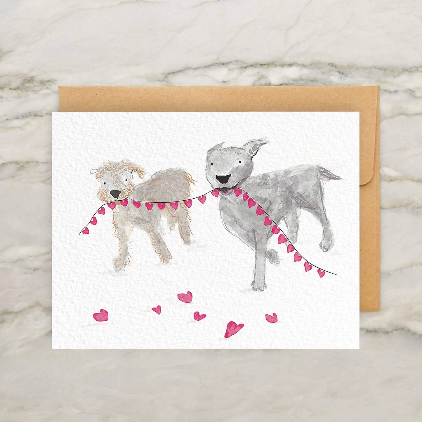 Dogs With Heart Bunting 4x5" Greeting Card Valentines Day