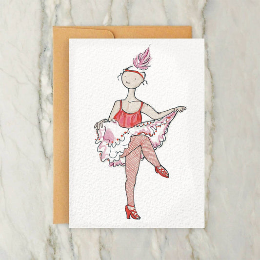 Can Can Dancer 4x5" Greeting Card -Vintage Style