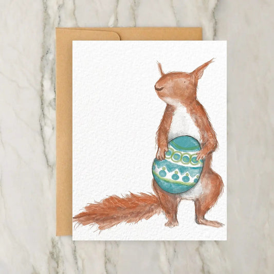 Red Squirrel with Easter Egg 4x5" Greeting Card