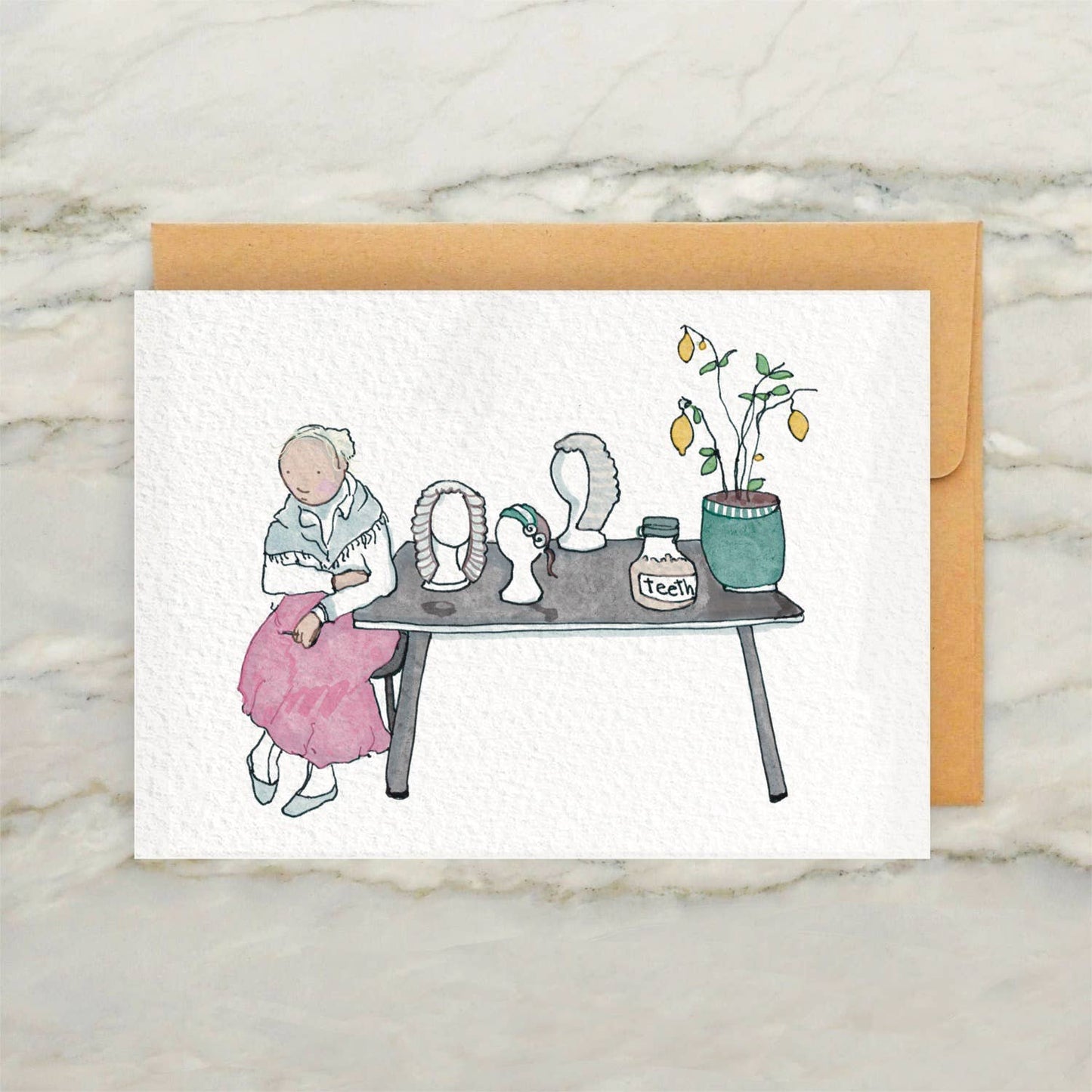 Woman Selling Wares 4x5" Greeting Card -Vintage Style