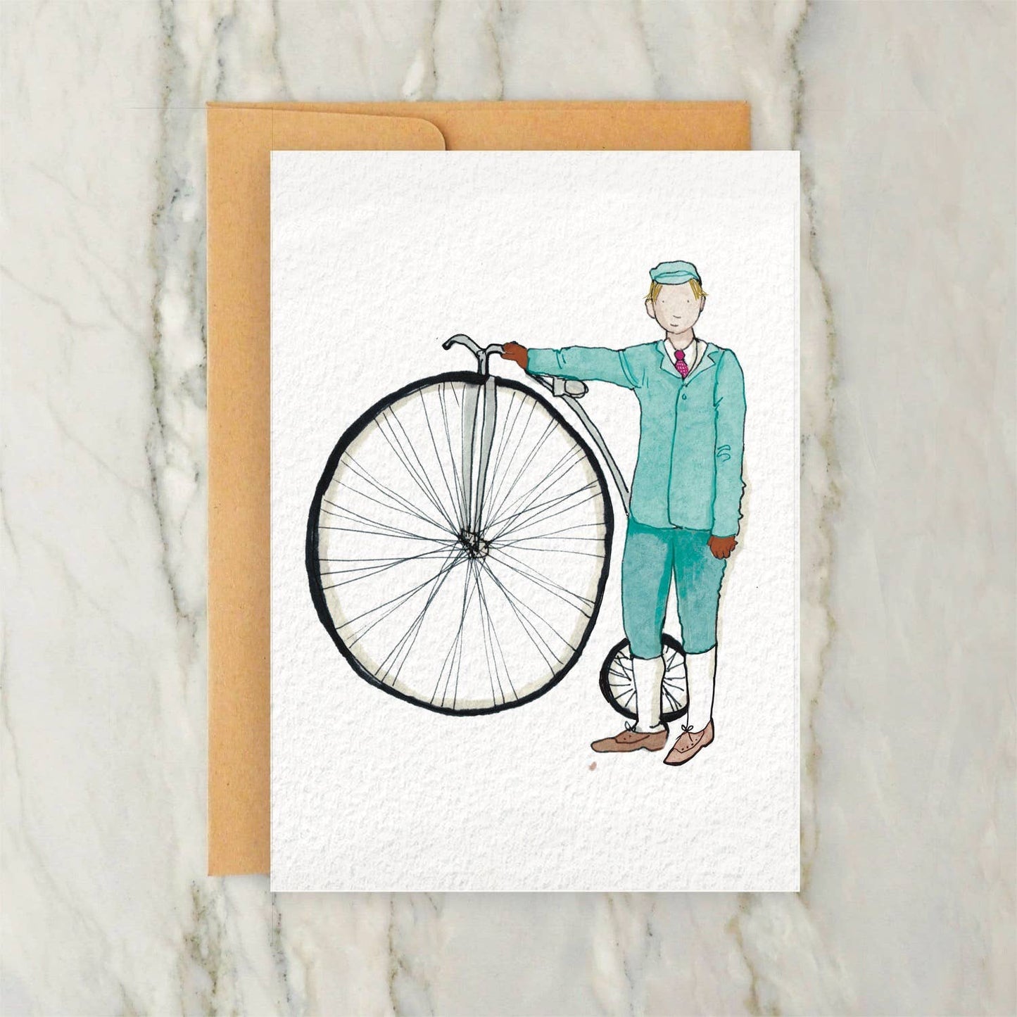 Person With Penny-farthing 4x5" Greeting Card -Vintage Style