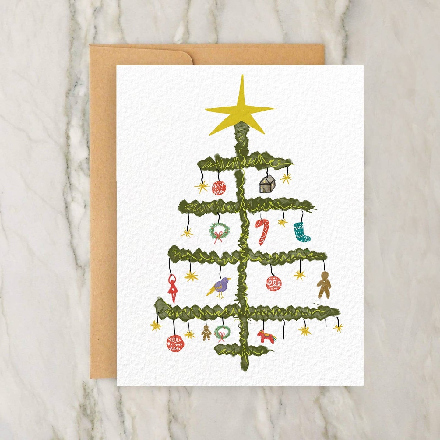 Vintage Christmas Tree 4x5" Greeting Card - Holiday