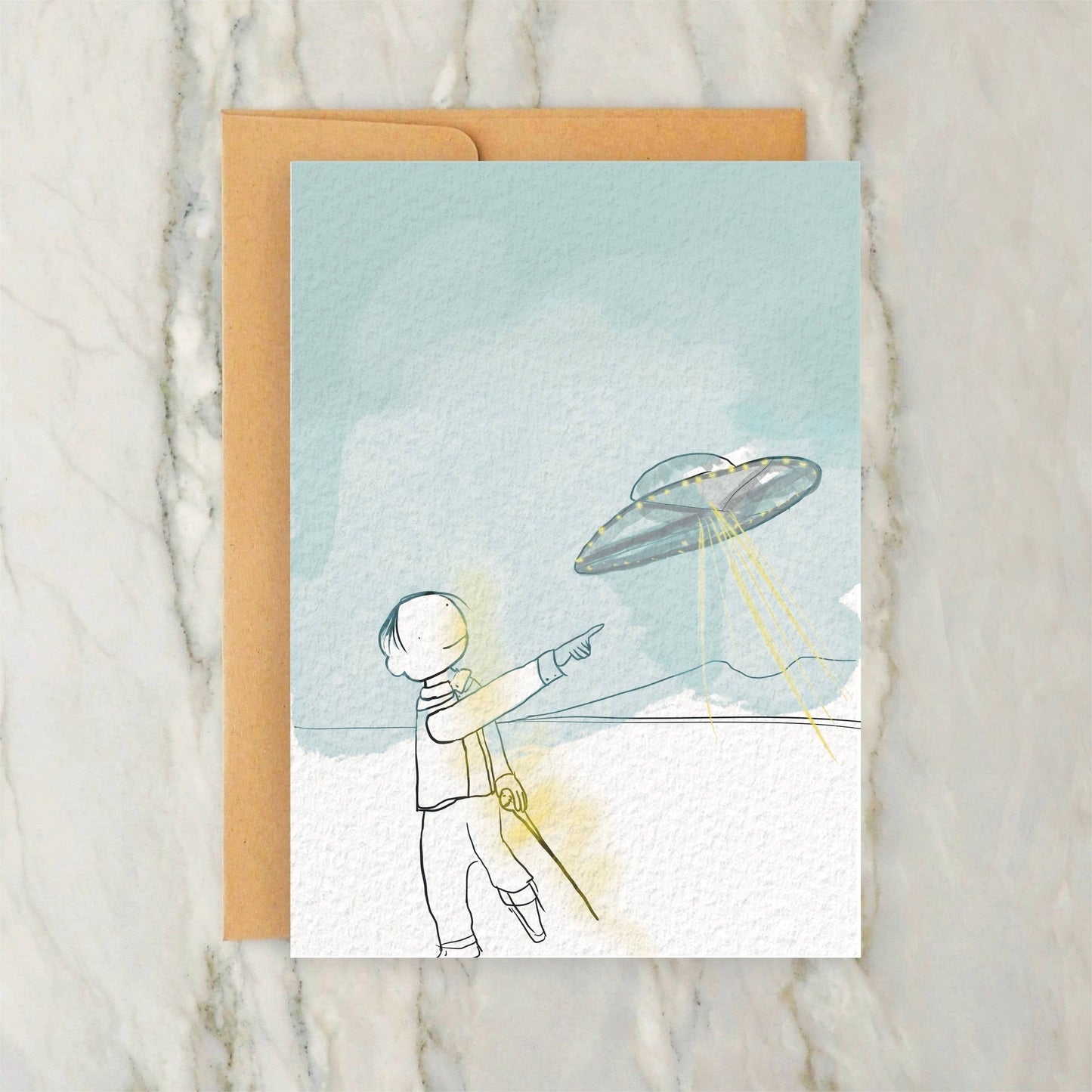 Flying Saucer 4x5" Greeting Card Vintage Alien, Cryptid, UFO