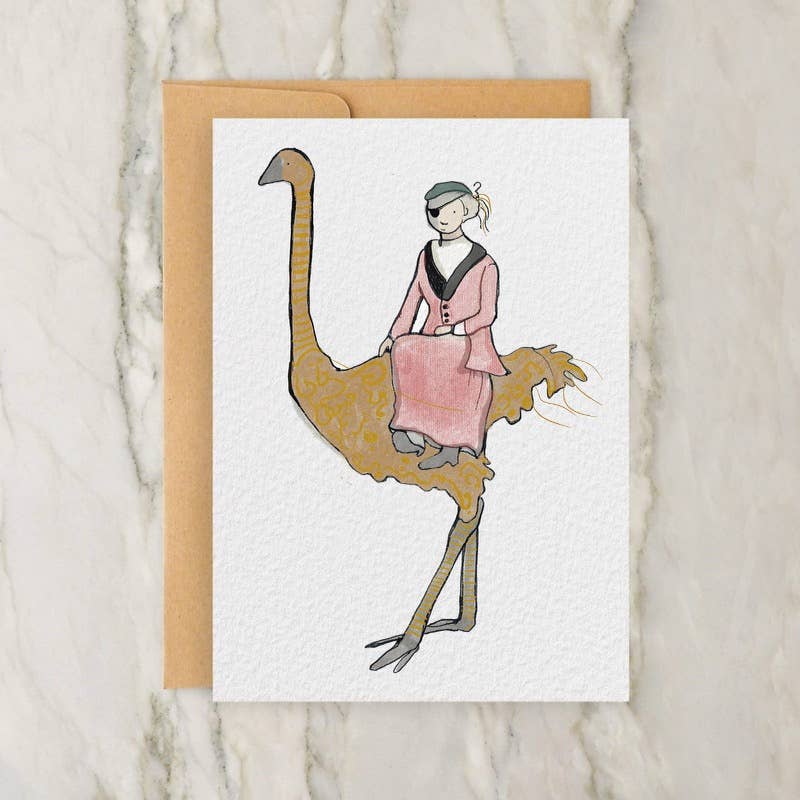 Ostrich Rider 4x5" Greeting Card - Vintage/Antique Style