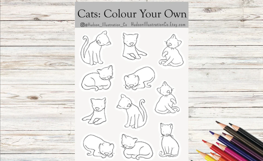 Color Your Own Cats Sticker Sheet