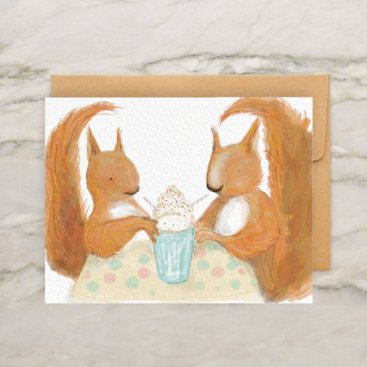 Squirrels Having a Milkshake 4x5" Greeting Card - Love