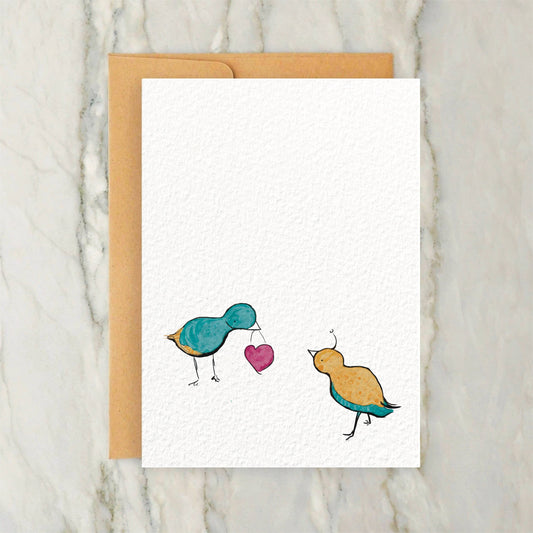 Colorful Birds and Hearts Valentines Day Card 4x5"