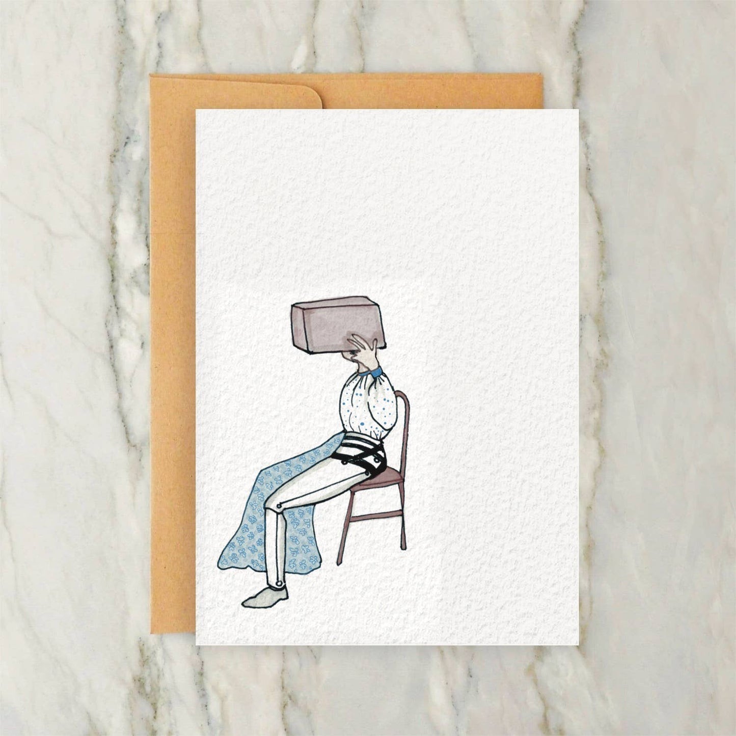 Woman With Box on her Head 4x5" Greeting Card -Vintage Style