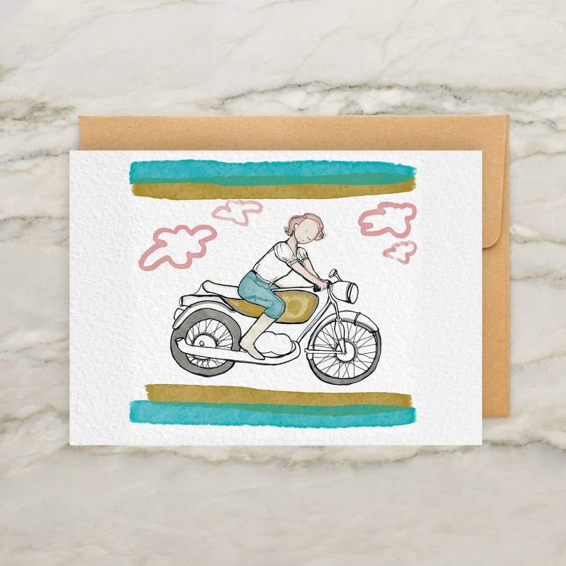 Motorbike Rider 4x5" Greeting Card - Vintage/Antique Style