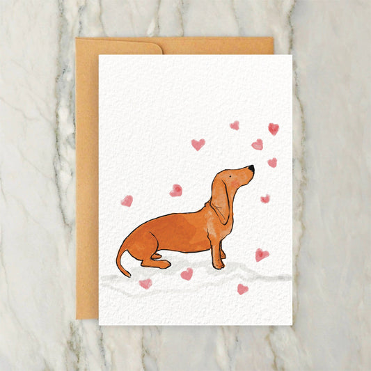 Dachshund & Love Hearts - Valentines Day 4x5" Greeting Card