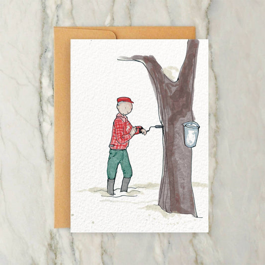 Maple Syrup Harvester 4x5" Greeting Card -Vintage Style