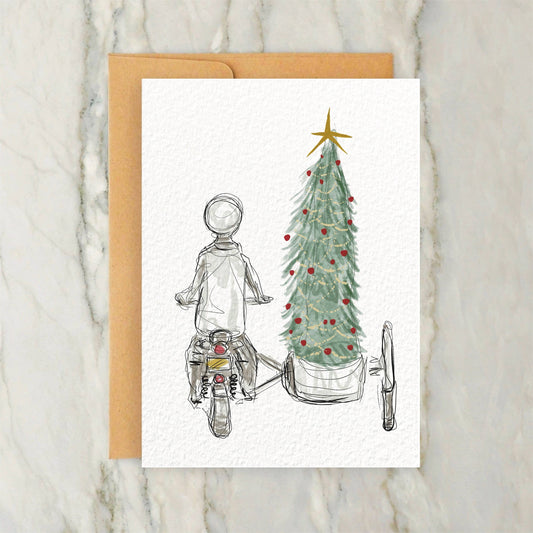 Tree in a Sidecar 4x5" Christmas Greeting Card