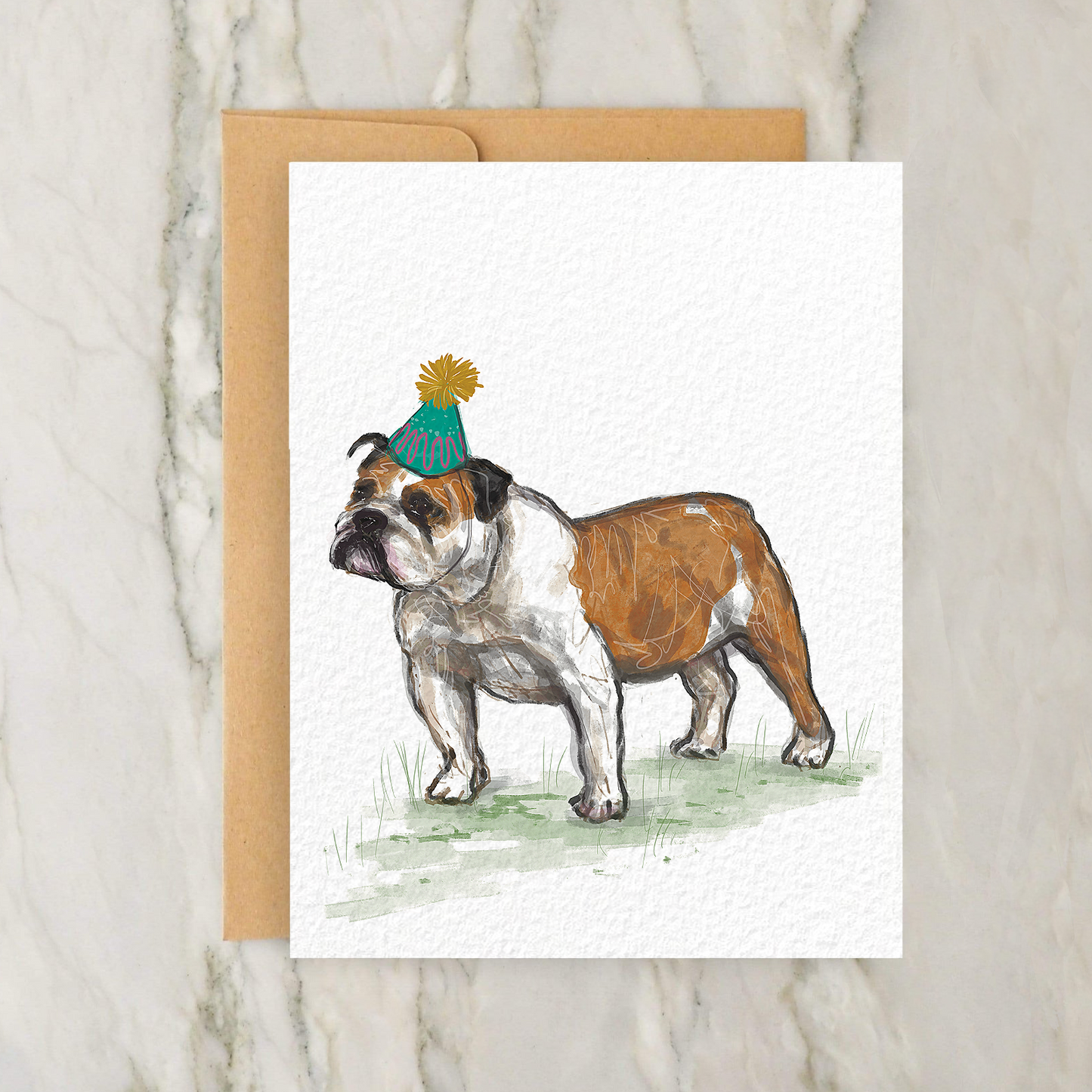 Birthday Bulldog 4x5" Greeting Card